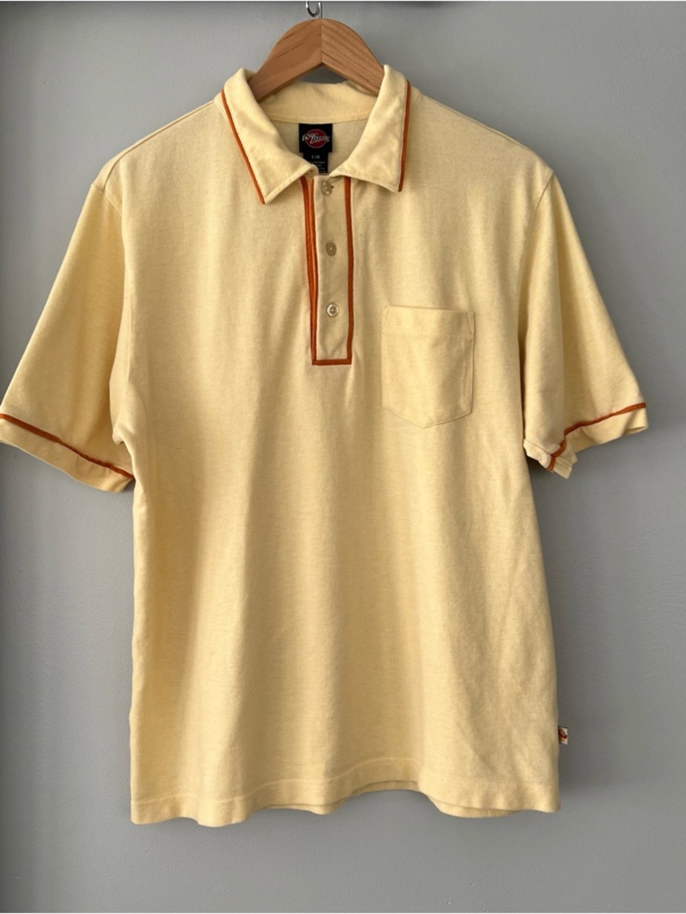 Vintage Nick Danger Yellow Pique Polo Shirt with Orange Trim - Men's